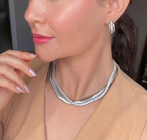 Chocker Malha snake grossa ródio branco