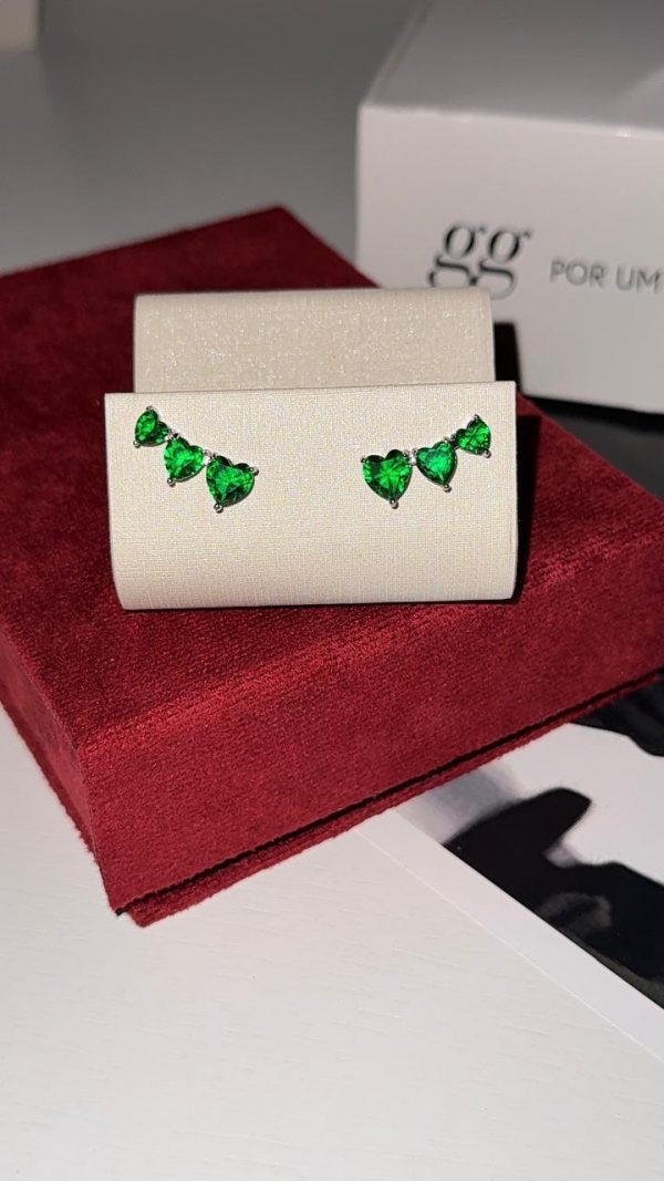 Brincos ear cuff Elaine esmeralda prateado