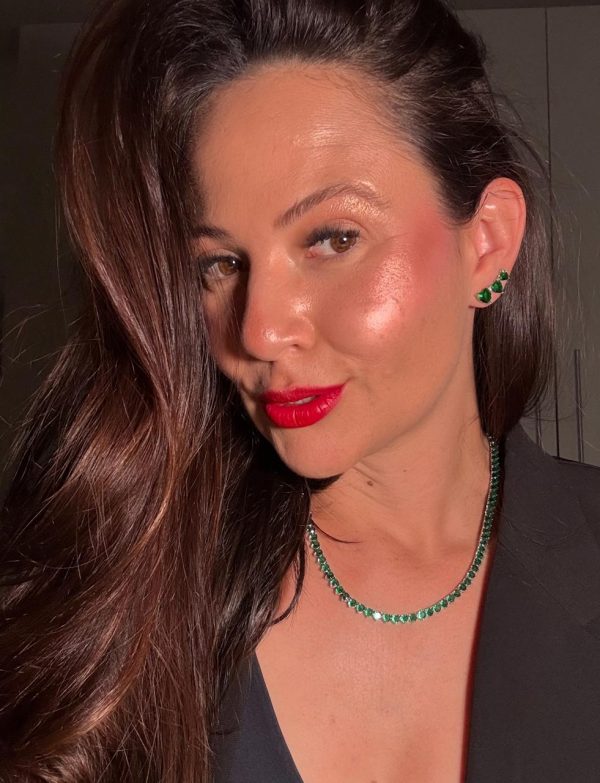 Brincos ear cuff Elaine esmeralda prateado