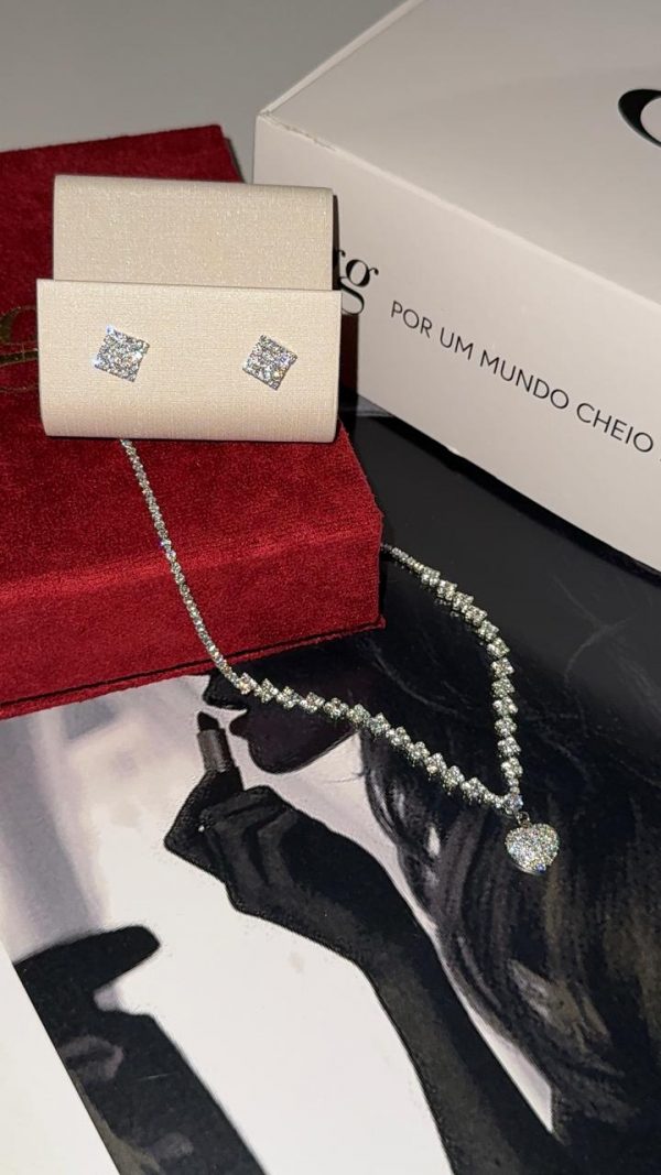 Conj coração apaixonado prateado