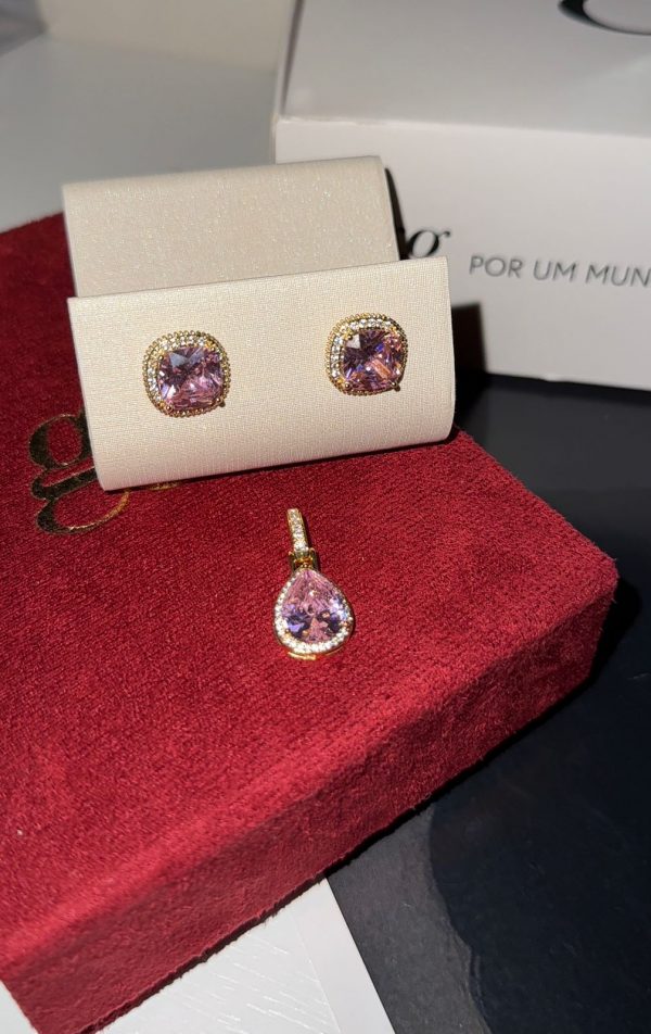 Pingente + brincos Gota Brilho de Amor